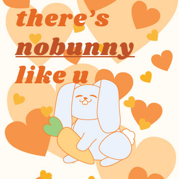bunny holding a carrot on a orange heart background