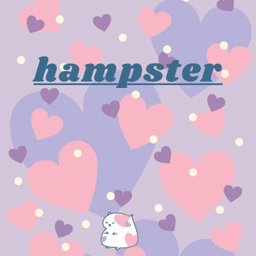 hamster on a purple and pink heart background